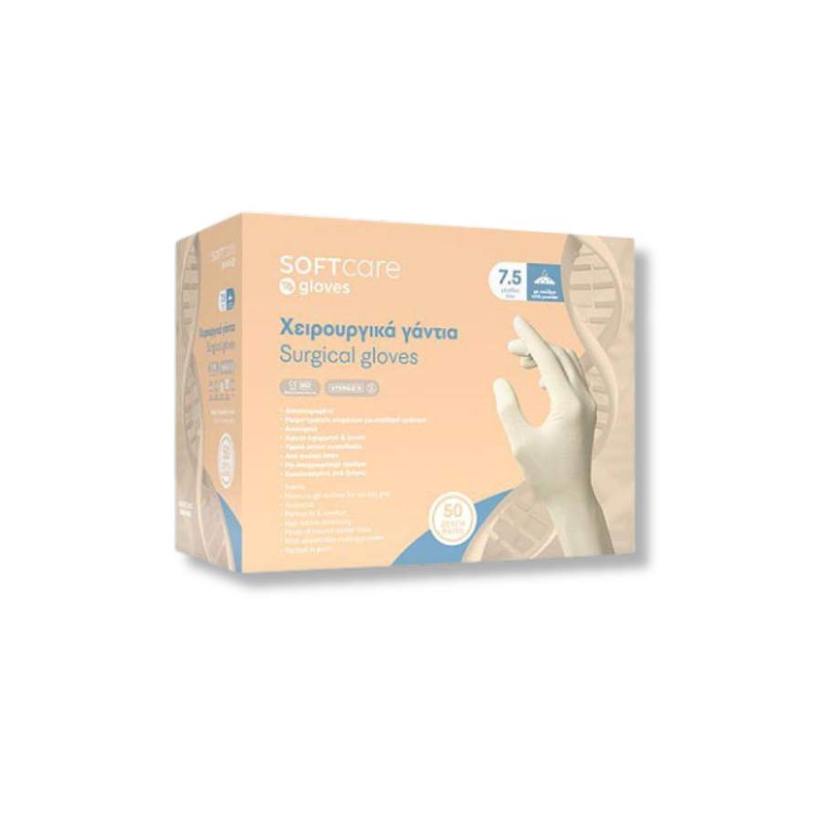 Γάντια αποστειρωμέναχειρουργικά με πούδρα 100τμχ 50 ζεύγη Soft Care αναλώσιμα γιατρών χειρούργοι