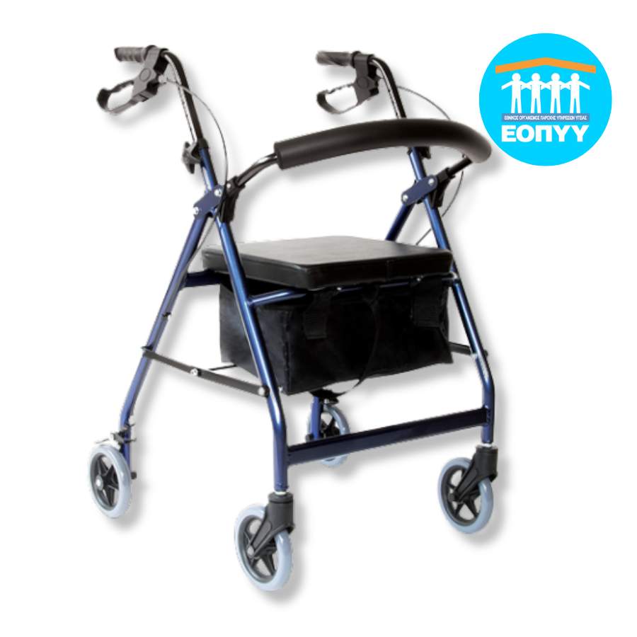 Περιπατητήρας πτυσσόμενος Rollator με ροδάκια, κάθισμα και καλαθάκι σε μπλε χρώμα από τη Vita Orthopaedics