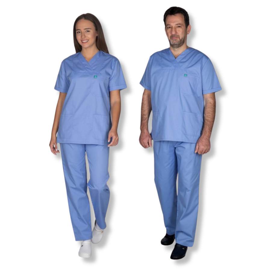 Scrub Unisex Σιέλ Ιατρική στολή σετ γιατροί νοσοκόμοι αισθητικοί κτηνίατροι