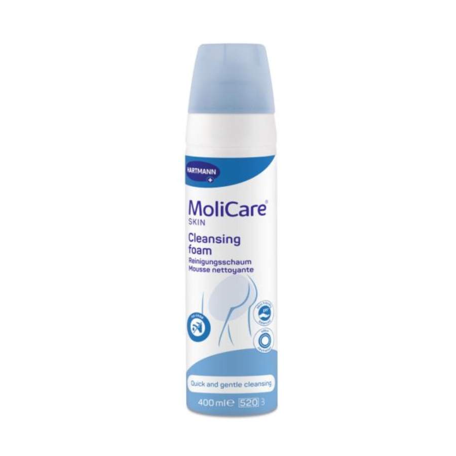 Αφρός καθαρισμού MoliCare Skin 400ml για ακράτεια κοπράνων με ενυδατική δράση και εξουδετέρωση οσμών, κατάλληλος για ευαίσθητο δέρμα και ηλικιωμένους