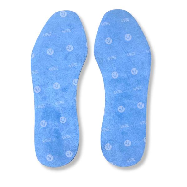 Πάτοι σιλικόνης με επένδυση microfiber Deramed σε ροζ και μπλε χρώμα – ιδανικοί για άνεση και απορρόφηση κραδασμών κατά την ορθοστασία.