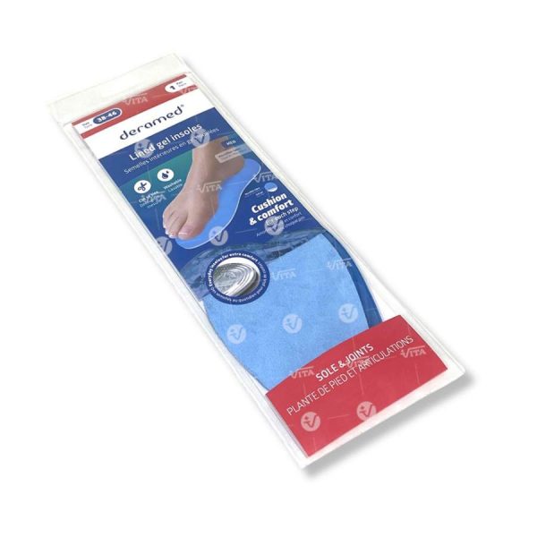 Πάτοι σιλικόνης με επένδυση microfiber Deramed σε ροζ και μπλε χρώμα – ιδανικοί για άνεση και απορρόφηση κραδασμών κατά την ορθοστασία.