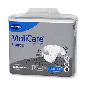 Πάνες αυτοκόλλητες MoliCare Premium Elastic 10 σταγόνες για εξαιρετικά βαριάς νυχτερινής ακράτειας με τεχνολογία SkinGuard και εργονομική εφαρμογή