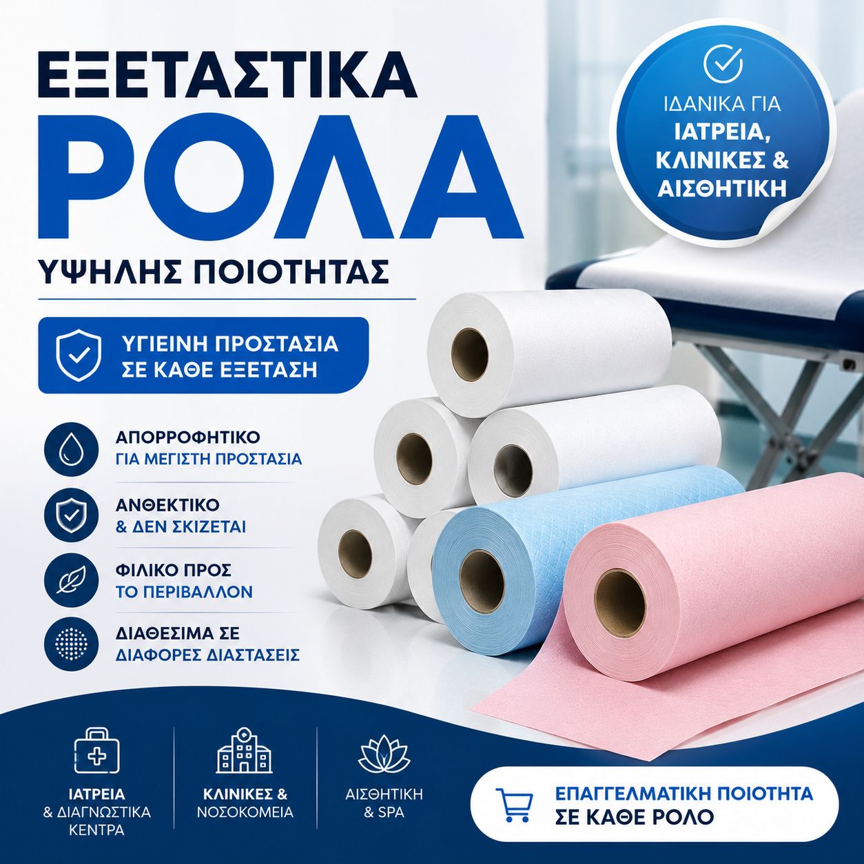Εξεταστικά-ρολά-χαρτί-ρολό-ιατρείο-κέντρο-αισθητικής